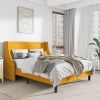 Full Size Turquoise Linen Blend Upholstered Platform Bed with Wingback Headboard