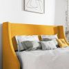 King Size Upholstered Linen Blend Headboard Wingback Platform Bed in Turquoise