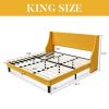 King Size Upholstered Linen Blend Headboard Wingback Platform Bed in Turquoise