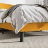 Queen Size Turquoise Linen Blend Upholstered Platform Bed with Wingback Headboard