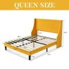 Queen Size Turquoise Linen Blend Upholstered Platform Bed with Wingback Headboard