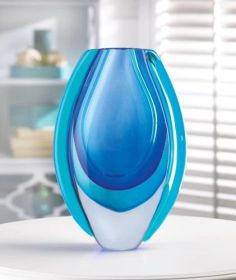 Azure Blue Art Glass Vase (Options: Azure Blue)