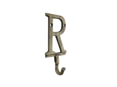 Rustic Gold Cast Iron Letter F Alphabet Wall Hook 6"" (alphabet: r)