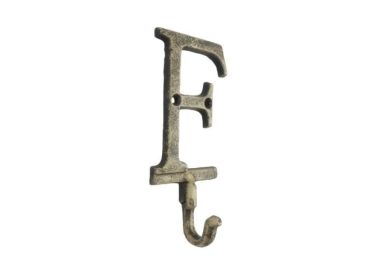 Rustic Gold Cast Iron Letter F Alphabet Wall Hook 6"" (alphabet: F)