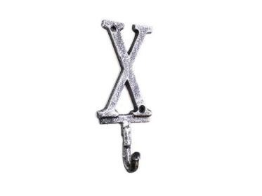 Rustic Silver Cast Iron Letter X Alphabet Wall Hook 6"" (alphabet: x)