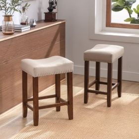 COOLMORE Bar Stools with Back and Footrest Counter Height Bar Chairs 2PC /SET (Color: Beige)