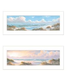 "The Seascape Collection" 2-Piece Vignette By Georgia Janisse, Ready to Hang Framed Print, White Frame (Color: Beige)