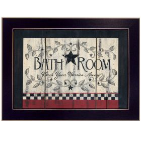 "Bathroom" by Linda Spivey, Ready to Hang Framed Print, Black Frame (Color: Beige)