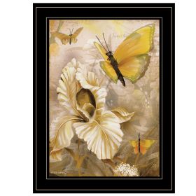 "Flowers & Butterflies I" By Ed Wargo, Ready to Hang Framed Print, Black Frame (Color: Beige)