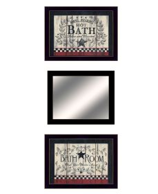 "Hot Bath" 3-Piece Vignette By Linda Spivey, Ready to Hang Framed Print, Black Frame (Color: Beige)