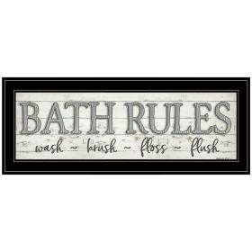 "Bath Rules" By Susie Boyer, Ready to Hang Framed Print, Black Frame (Color: Beige)