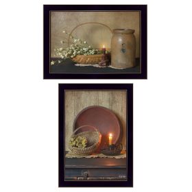 "Candle Light & Flowers" 2-Piece Vignette By Susie Boyer, Ready to Hang Framed Print, Black Frame (Color: Beige)