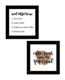 "Coffee & Friends Recipe" 2-Piece Vignette by Imperfect Dust, Ready to Hang Framed Print, Black Frame (Color: Beige)