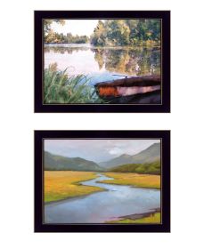 "Serene Water" 2-Piece Vignette by Bluebird Barn and William Hawkins, Ready to Hang Framed Print, Black Frame (Color: Beige)
