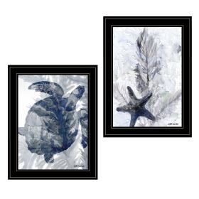 "Ocean Collection" 2-Piece Vignette By Stellar Design Studio, Ready to Hang Framed Print, Black Frame (Color: Beige)