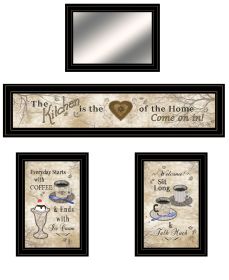 "Love of Nature Kitchen " 4-Piece Vignette By Trendy Decor 4U, Ready to Hang Framed Print, Black Frame (Color: Beige)