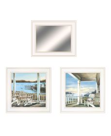 "Lake Side Collection" 3-Piece Vignette By John Rossini, Ready to Hang Framed Print, White Frame (Color: Beige)