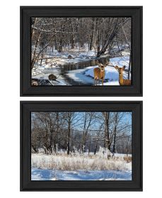 "Great Outdoors-Nature/Winter Forest" 2-Piece Vignette by Trendy Decor 4U, Ready to Hang Framed Print, Black Frame (Color: Beige)