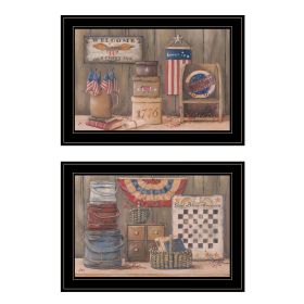 "God Bless / Sweet Land" 2-Piece Vignette by Pam Britton, Black Frame (Color: Beige)