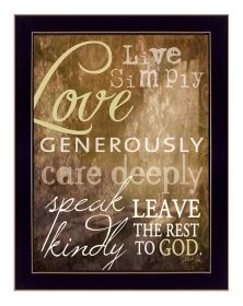 "Live Simply" By Marla Rae, Printed Wall Art, Ready To Hang Framed Poster, Black Frame (Color: Beige)