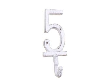Whitewashed Cast Iron Number 9 Wall Hook 6"" (Numbers: Number 5)
