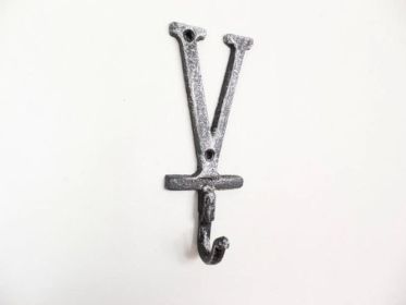 Rustic Silver Cast Iron Letter X Alphabet Wall Hook 6"" (alphabet: v)