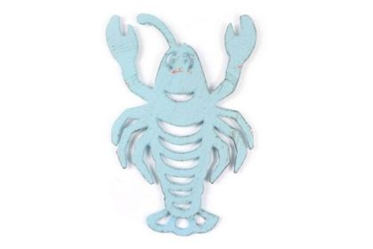 Rustic Dark Blue Whitewashed Cast Iron Lobster Trivet 11"" (Options: Rustic Light Blue)