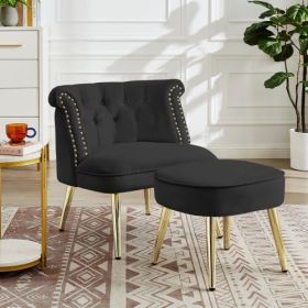 Velvet tufted armchair Silver armrest accent chair (Color: Black)