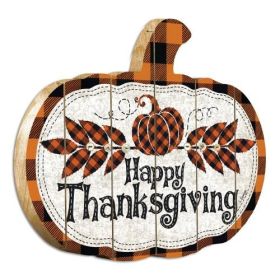"Grateful" By Artisan Linda Spivey Printed on Wooden Pumpkin Wall Art (Option: Happy Thanksgiving)