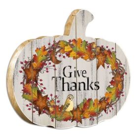 "Grateful" By Artisan Linda Spivey Printed on Wooden Pumpkin Wall Art (Option: Give Thanks/Reaf)