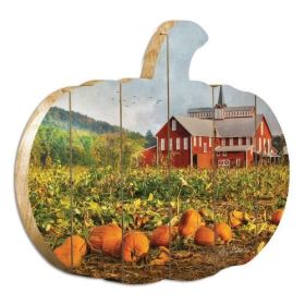 "Red Barn Pumpkin Patch" By Artisan Lori Deiter Printed on Wooden Pumpkin Wall Art (Options: Red Barn Pumpkin Patch)