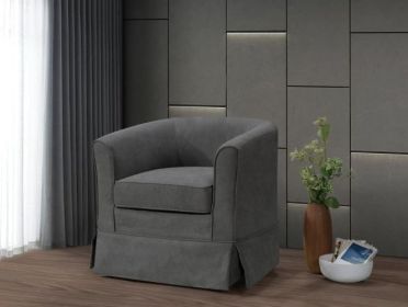 Tucker Gray Woven Fabric Swivel Barrel Chair (Color: Gray)