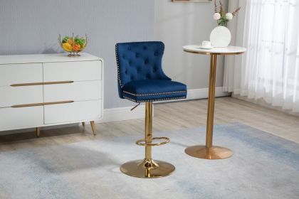 COOLMORE Bar Stools with Back and Footrest Counter Height Bar Chairs 2PC /SET (Color: Blue)