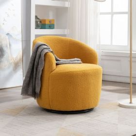Teddy Fabric Swivel Accent Armchair Barrel Chair With Black Powder Coating Metal Ring,Yellow (Options: Teddy Fabric)