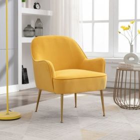 Modern Ergonomics Soft Velvet Fabric Material Accent Chair With Gold Legs And Adjustable Feet Screws For Indoor Home Living Room,Gray (Color: Yellow)
