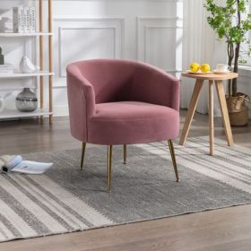 Velvet tufted armchair Silver armrest accent chair (Color: Pink)