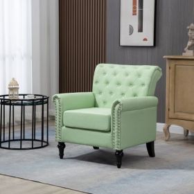 Mid-Century Modern Accent Chair, Linen Armchair w/Tufted Back/Wood Legs, Upholstered Lounge Arm Chair Single Sofa for Living Room Bedroom, Beige (Color: Green)