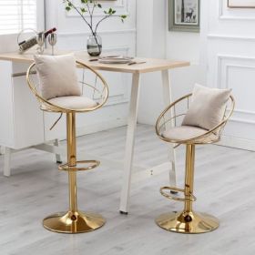 Black velvet bar chair, pure gold plated, unique design,360 degree rotation, adjustable height,Suitable for dinning room and bar,set of 2 (Color: White)