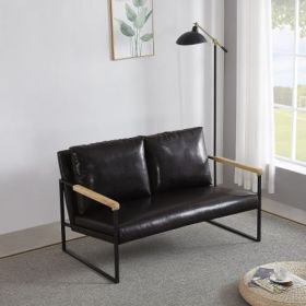 Metal Frame with Faux Leather Upholstery Loveseat (Dark Brown) (Option: Dark Brown)