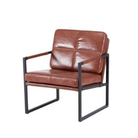 Red brown PU leather leisure black metal frame recliner chair for living room and bedroom furniture (Color: Red Brown)