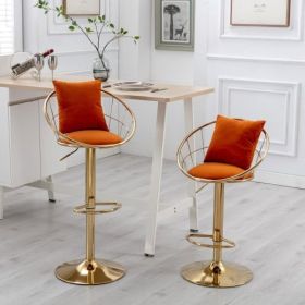 Black velvet bar chair, pure gold plated, unique design,360 degree rotation, adjustable height,Suitable for dinning room and bar,set of 2 (Color: Orange)