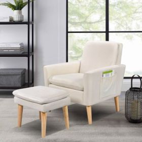 Velvet tufted armchair Silver armrest accent chair (Color: Cream)