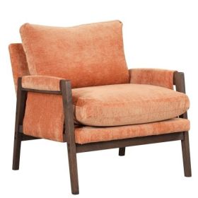 Mid-Century Modern Velvet Accent Chair,Leisure Chair with Solid Wood and Thick Seat Cushion for Living Room,Bedroom,Studio,Orange (Option: Orange)