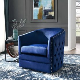 COCO 31.5"W Velvet Swivel Accent Chair-Navy (Color: Blue)
