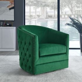 COCO 31.5"W Velvet Swivel Accent Chair-Navy (Color: Green)