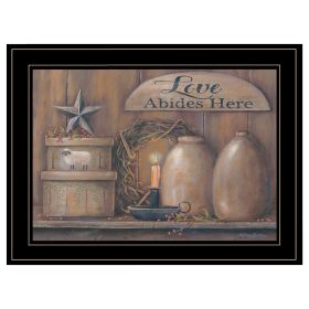 "Love Abides Here Shelf" By Pam Britton, Ready to Hang Framed Print, Black Frame (Color: Beige)