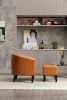 COOLMORE Accent Chair with Ottoman, Mid Century Modern Barrel Chair Upholstered Club Tub Round Arms Chair for Living Room