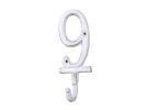 Whitewashed Cast Iron Number 9 Wall Hook 6""