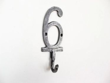 Rustic Silver Cast Iron Number 7 Wall Hook 6"" (Numbers: Number 6)