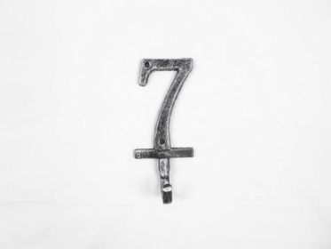Rustic Silver Cast Iron Number 7 Wall Hook 6"" (Numbers: Number 7)